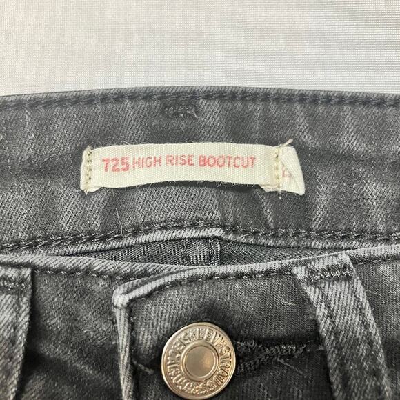 Levis 725 High Rise Bootcut Jeans Womens Size 24 Waterless Black Denim - Picture 4 of 9